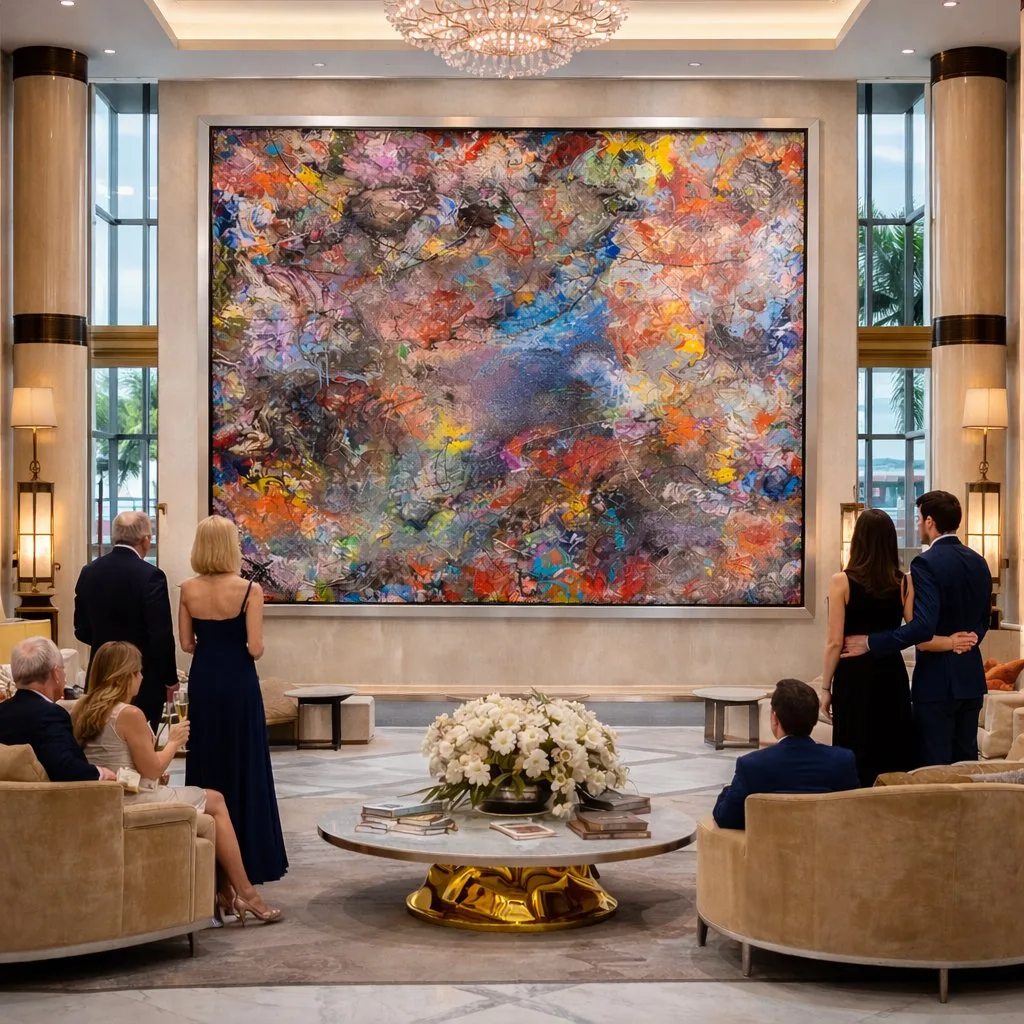 Obra monumental de Jesús Bueno en un lobby hotelero de gran formato